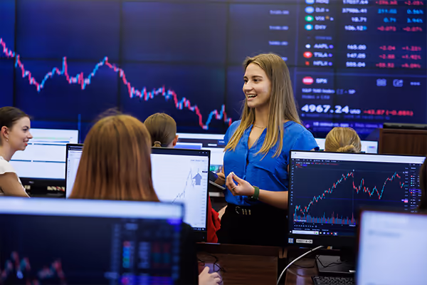 Inside the Trading Room in the Becker Business Building