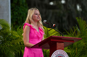 saylor kirkpatrick speaking at podium