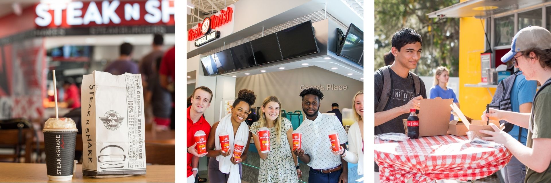 FSC dining options, including Steak and Shake, Fresh Twist, and food trucks