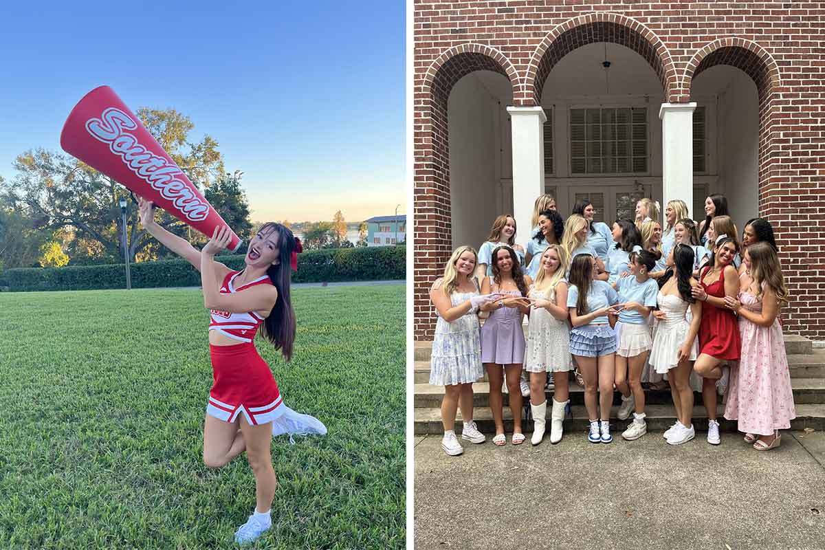 ana in her cheer outfit and with her sorority