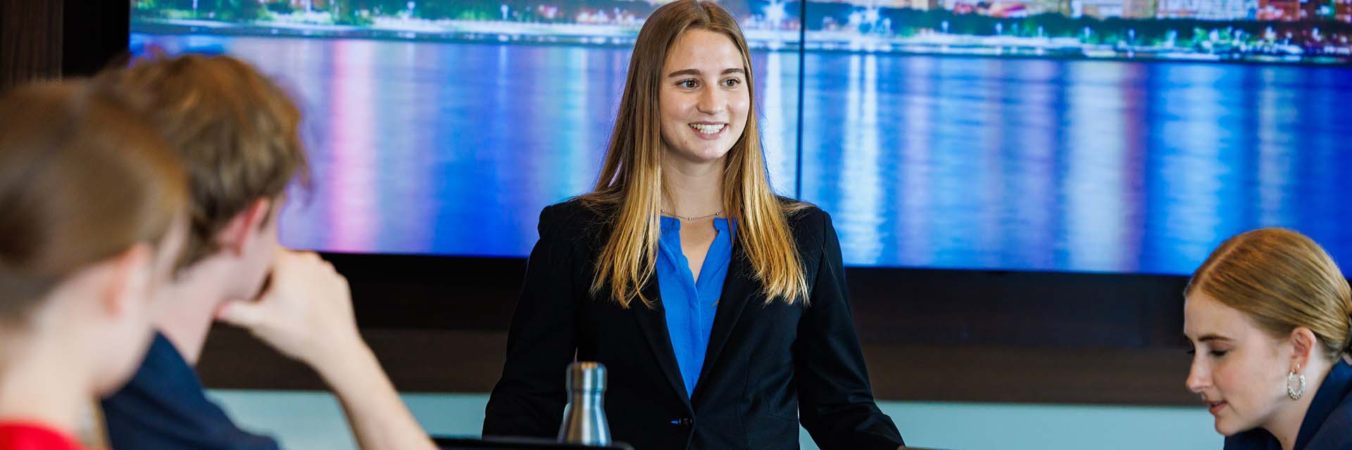 business students learning in classroom