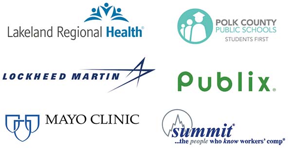 Lakeland Regional Health, Polk County Public Schools: Students First, Lockheed Martin, Publix, Mayo Clinic, Summit: the people who know workers' comp