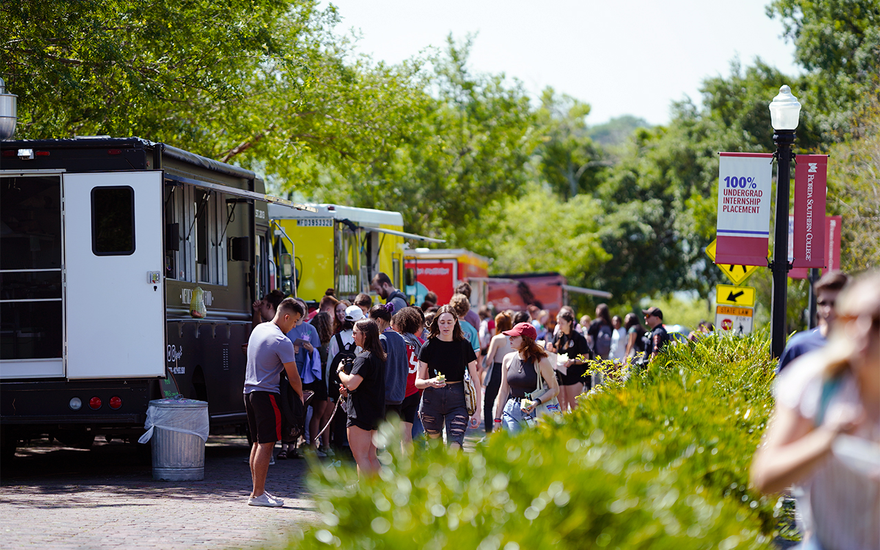 Florida Southern College students nearby food trucks at last year's Frank Lloyd Wright Day event.