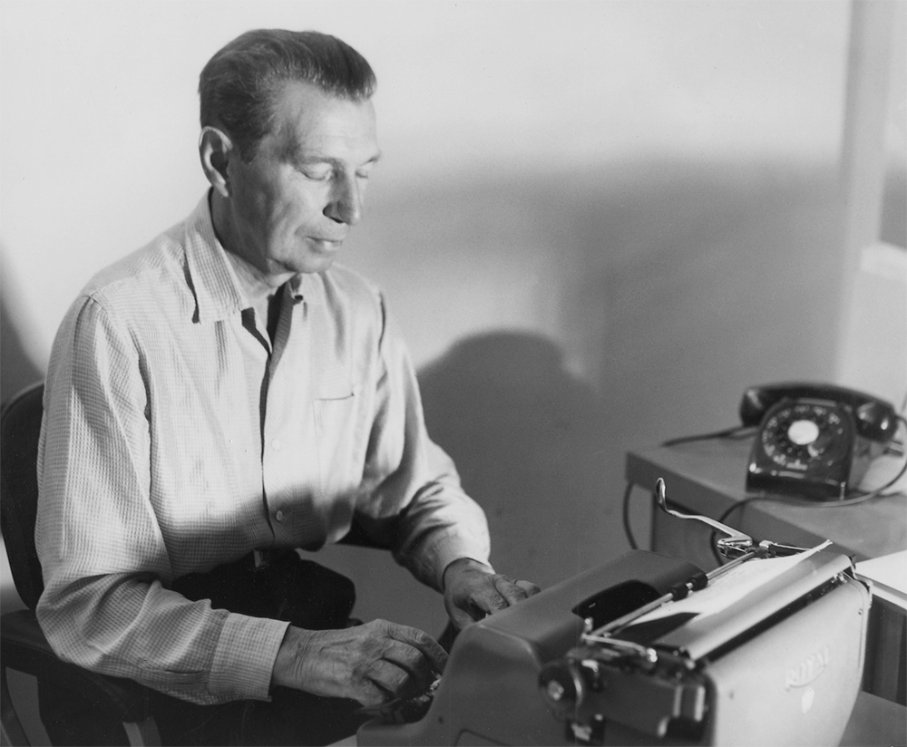 Sokoloff sat at typewriter